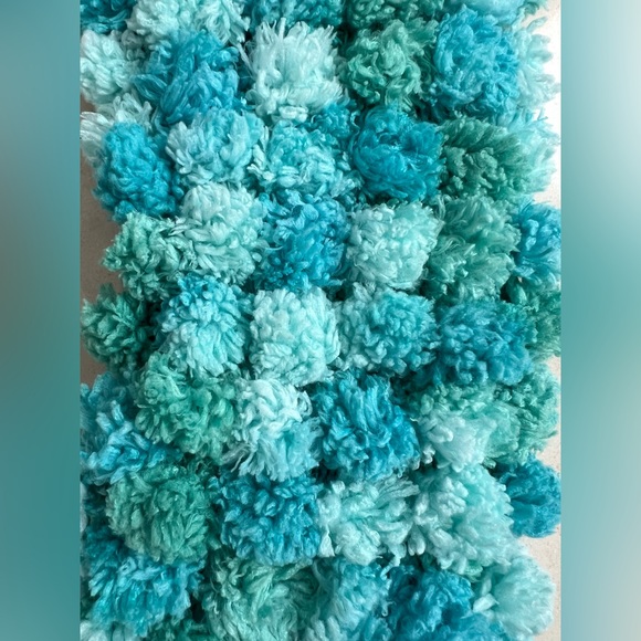 Pomp-a-Doodle Scarf in Seafoam / Aqua/ Turquoise Shades—48”L x 5”W - Picture 5 of 7